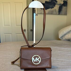Michael Kors Tan Leather Crossbody Bag with Gold Accents